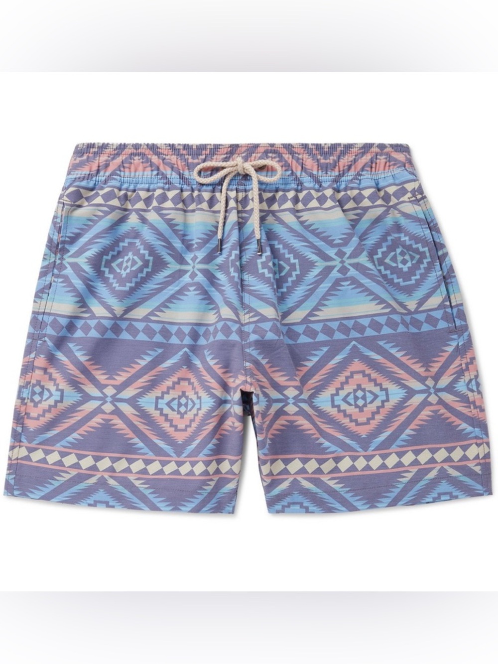 Faherty Beacon Wide-Leg Mid-Length Printed Swim Shorts Aztec Southwestern Large
